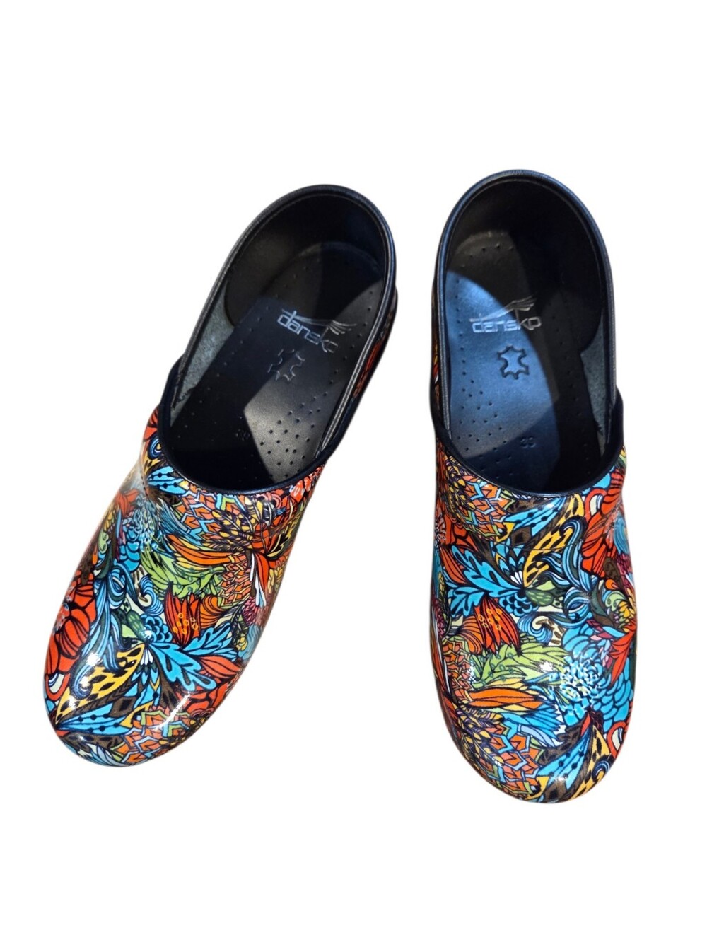 Dansko Professional Deco Floral Patent Leather Slip-on Nursing Clogs